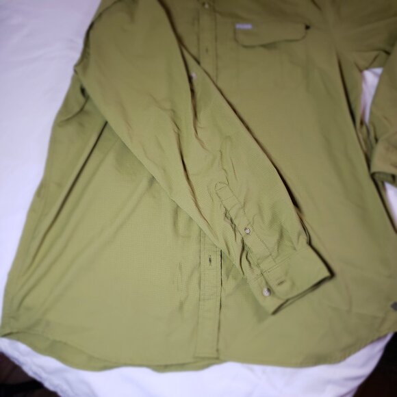 Columbia Insect Blocker Mens Button Down Shirt XL Green Mini Check Long Sleeve - Picture 2 of 12